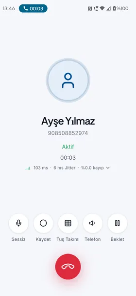 Bulutfon Plus mobil uygulama aktif arama ekranı