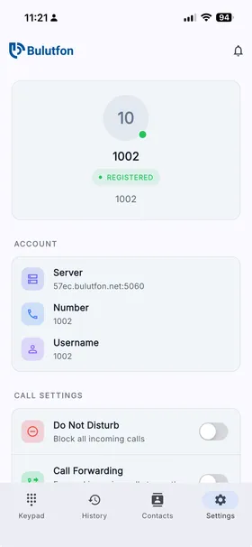 Bulutfon Plus mobil uygulama ekranı