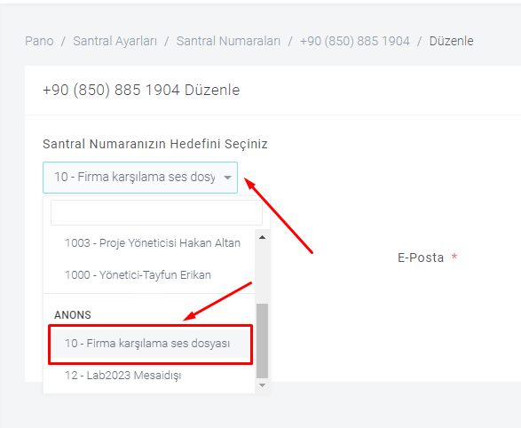 santral numara hedefi gösterimi